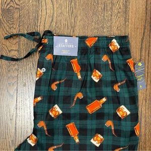 Stafford Regular Fit Sleep Pants, Men's Size XL, Green Plaid Flannel Pipes NWT
